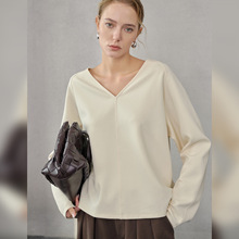 欧美V领卫衣宽松廓形秋冬前后两穿长袖美式慵懒风百搭T恤女款上衣