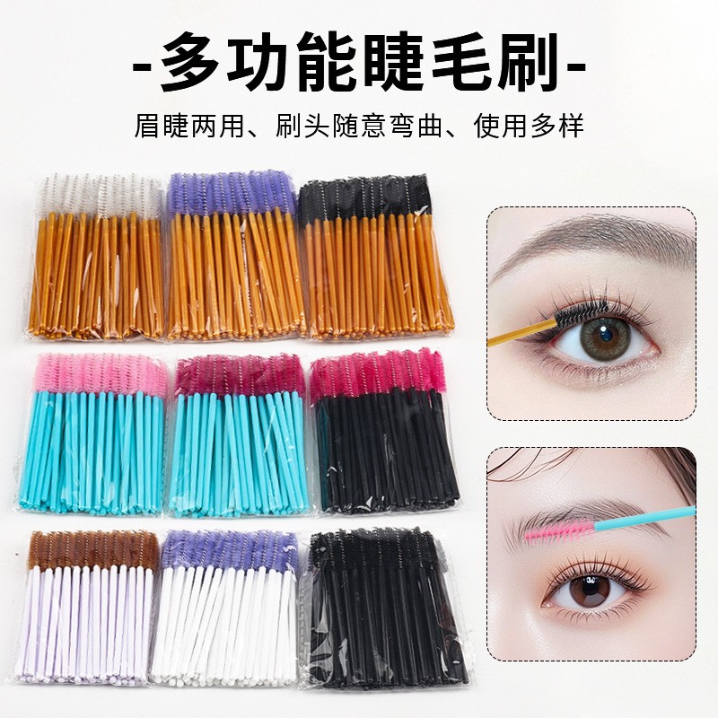 Wholesale Disposable Eyelash Brushes and Eyebrow Combs, 50 Pieces/Pack, Special Threaded Small Brushes for Eyelashes, Portable Makeup Tools