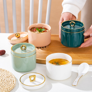 Ceramic Water-proof Stew Pot for One-person Dessert Pot Egg Steaming Pot with Lid Bird's Nest Ginseng Pot Candy Cooking Pot Stew Soup Pot Pot