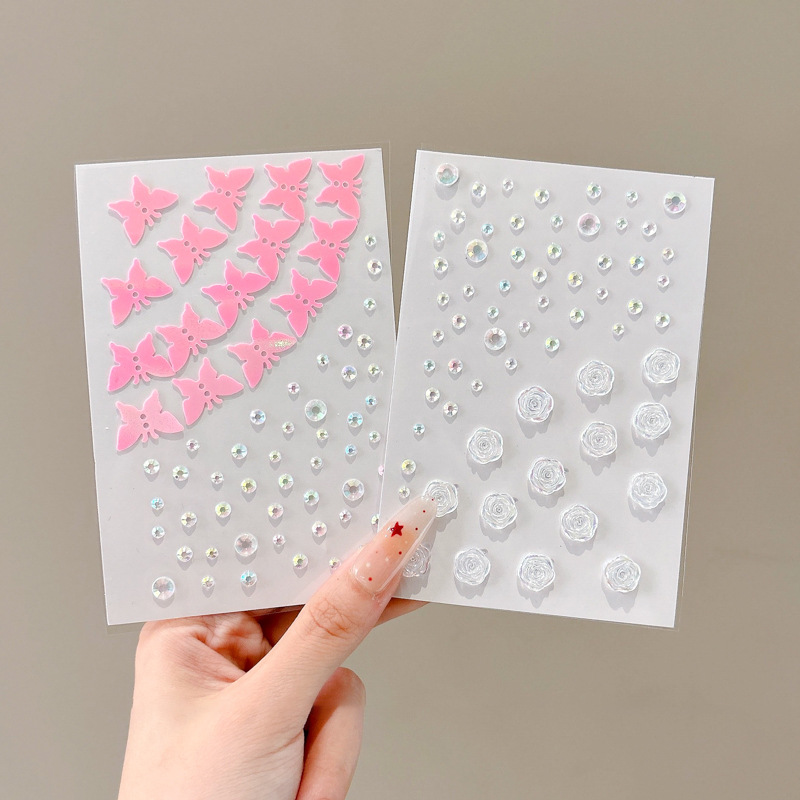 Niños espectáculo de escenario pegatinas de joyas perlas mariposas pegatinas de diamantes de perla maquillaje facial decoración autoadhesiva pegatinas sin pegamento