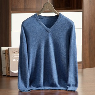 Men's Cashmere V-neck Base Sweater Mountain Cashmere Sweater Solid Color Casual Business High-end Cashmere Knitted Base Sweater for Men