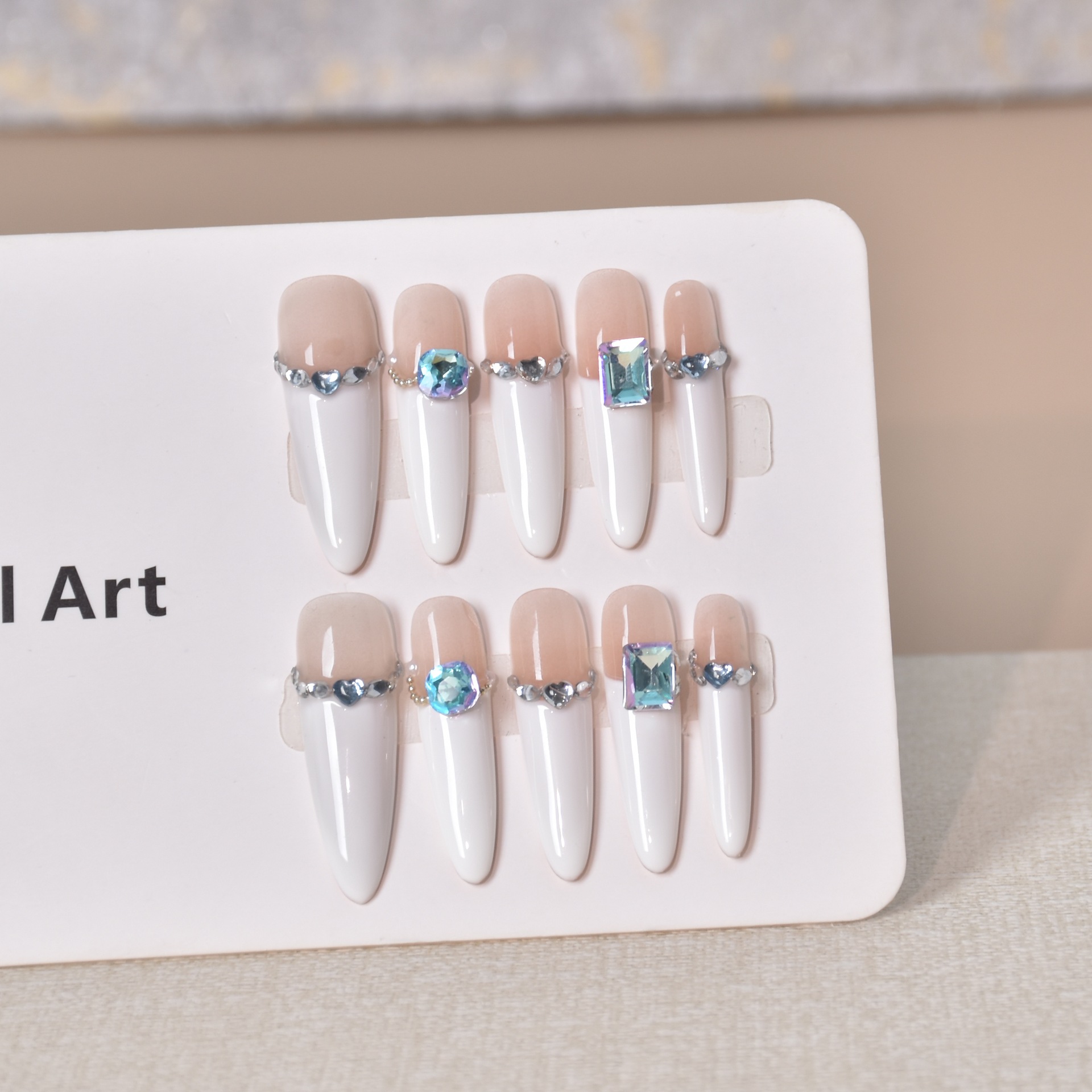 Manual de uso de uñas azul marino diamante blanco francés largo perro fino 4.0 manicure de alta calidad manicure parche de manicure manual puro