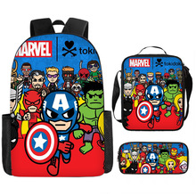 跨境新款漫威书包三件套学生大容量收纳双肩包涤纶休闲耐磨背包批
