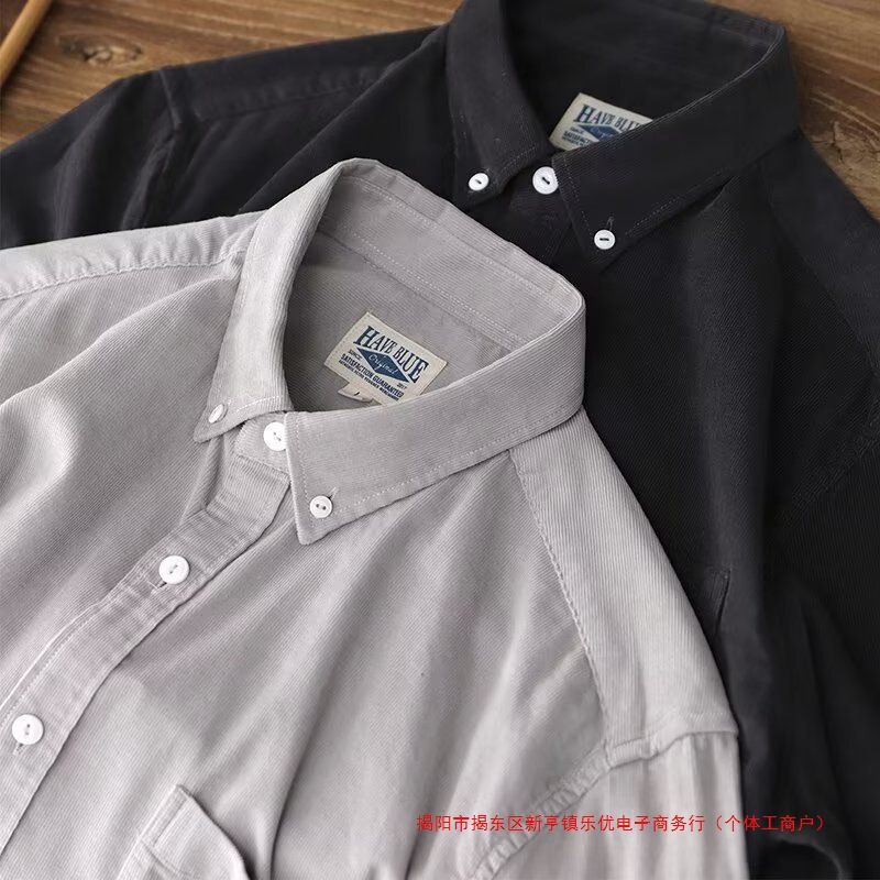 Heavy Canvas Long-Sleeve Shirt American Workwear Retro Black Oversized 2024 Autumn/Winter Casual Simple Top for Men