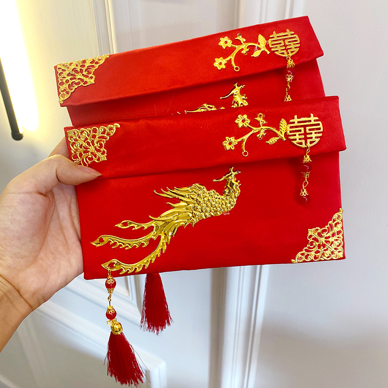 Tela de satén de la boda sobre rojo estilo chino Xi carácter grande creativo brocado modificado sobre rojo