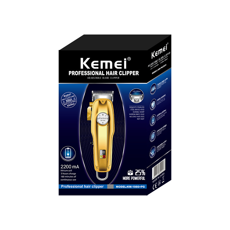 Kemei pelo clipper LED LCD digital display metal cuerpo aceite cabeza clipper KM-1986 + PG eléctrico clipper