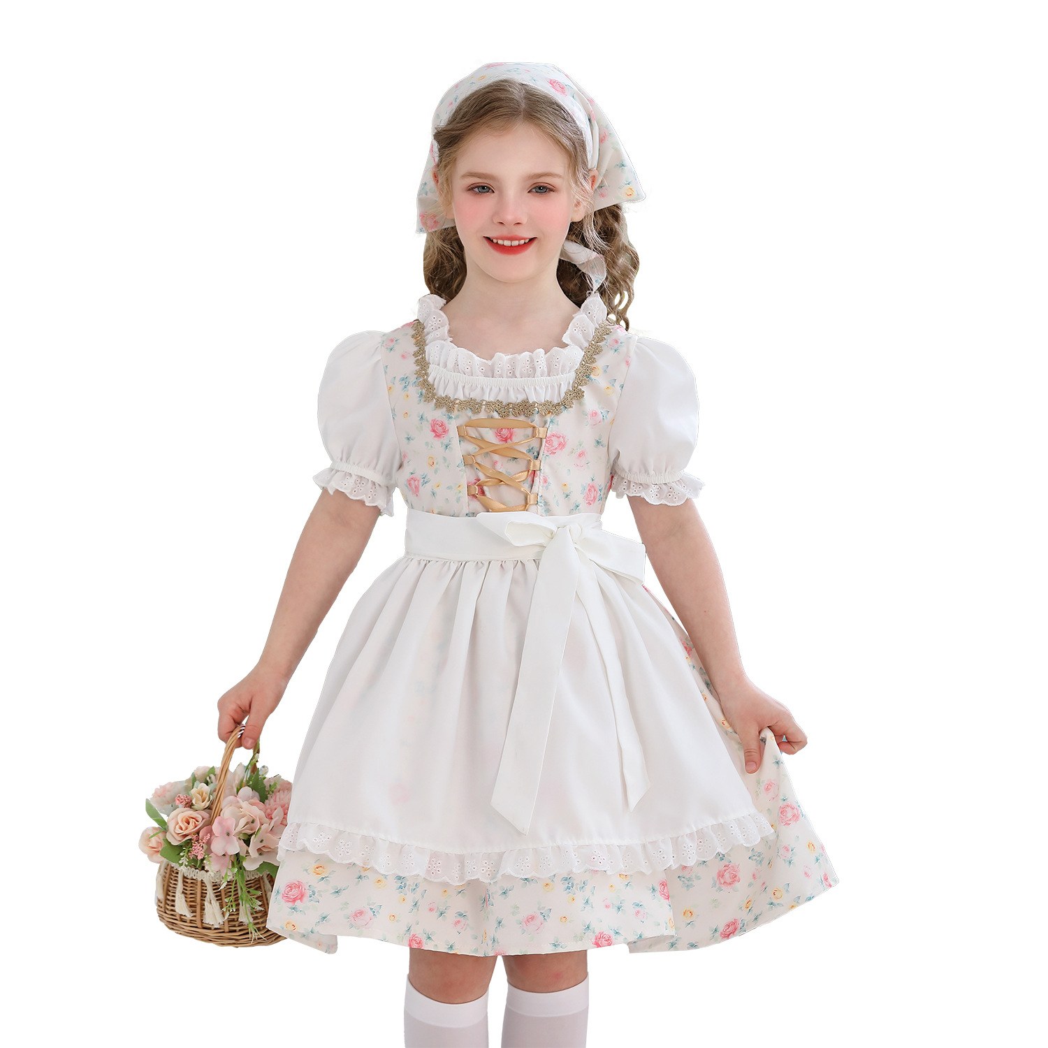 Prairie Colonial Children's Costume Oktoberfest Maid Costume Girls' Lolita Farm Pastoral Dirndl Dress