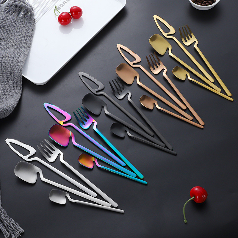 Amazon 304 cuchillo de vajilla de acero inoxidable, tenedor y cuchara personalizado creativo colgante de pared colgante oeste taza cuchillo, tenedor y cuchara traje de vajilla