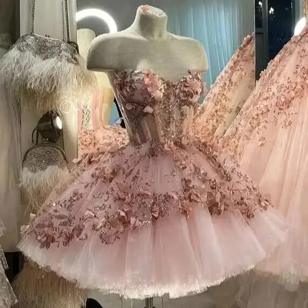 Vestido de noche rosa, vestido de princesa con top de tubo de hada, vestido de lujo ligero, vestido de alta gama de nicho, vestido de fiesta de cumpleaños, falda corta image 3