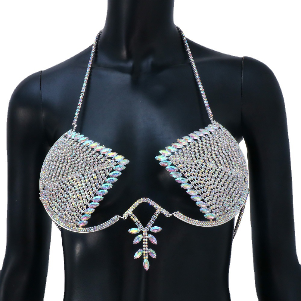 AliExpress Venta caliente rhinestone Cadena de pecho europeo y americano sexy exagerado Halter soporte de pecho cuerpo cadena accesorios cadena