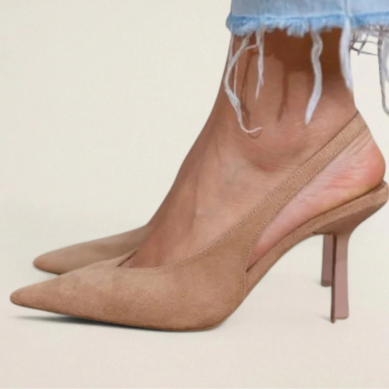 跨境外贸款年夏季时尚高跟尖头女鞋-大码套脚优雅凉鞋