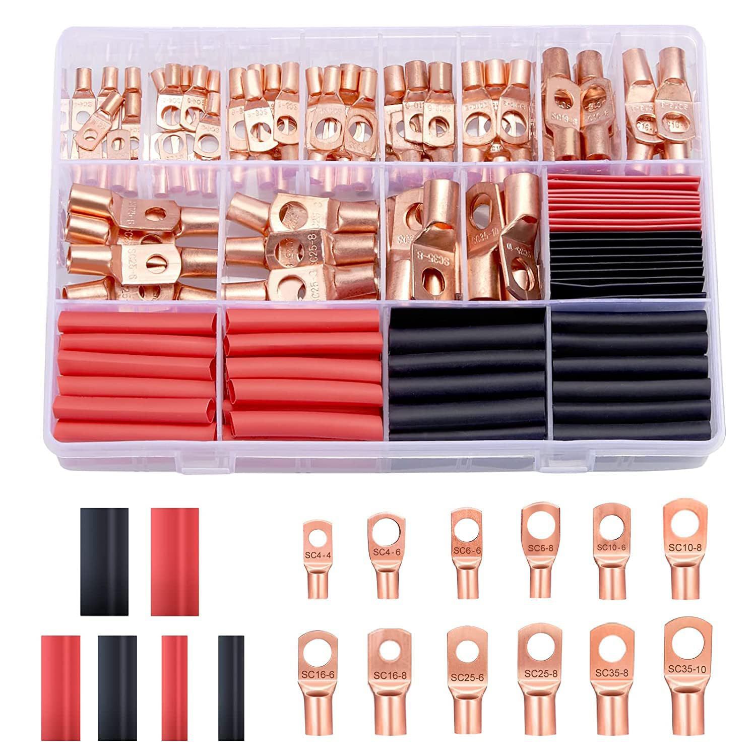240pcs Copper Wire Lugs Battery Terminals Battery Cable Ends