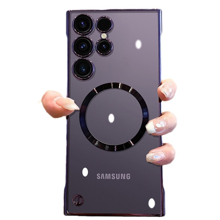 Aplicable a Samsung S25Ultra galvanizado sin borde caso de teléfono móvil S24 + con lente de vidrio propia caja transparente delgada