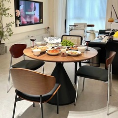 中古風実木食卓円形テーブル家庭用小戸型円卓フランス復古シンプル食卓テーブルと椅子の組み合わせ