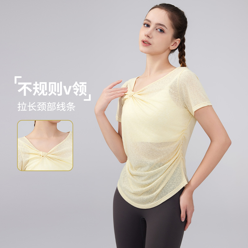 2025 Summer New T-shirt Yoga Clothing Women's Slimming Snow Pattern Fitness Clothing Sports Top Pilates Running T-shirt