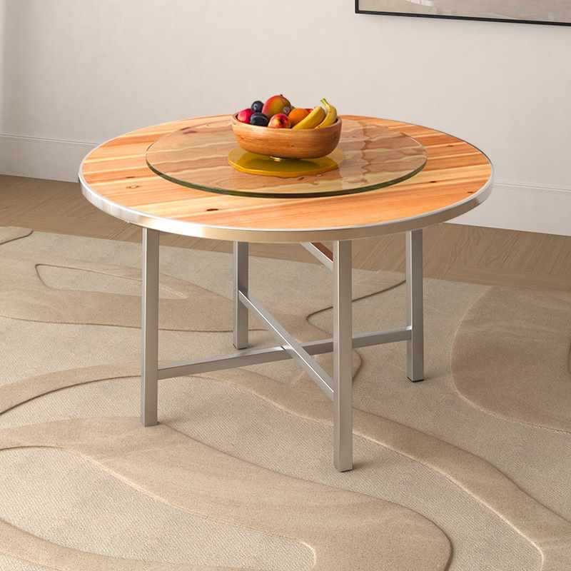 加厚圆形餐桌不锈钢边简约酒店家用大圆桌子实木人饭桌圆桌面