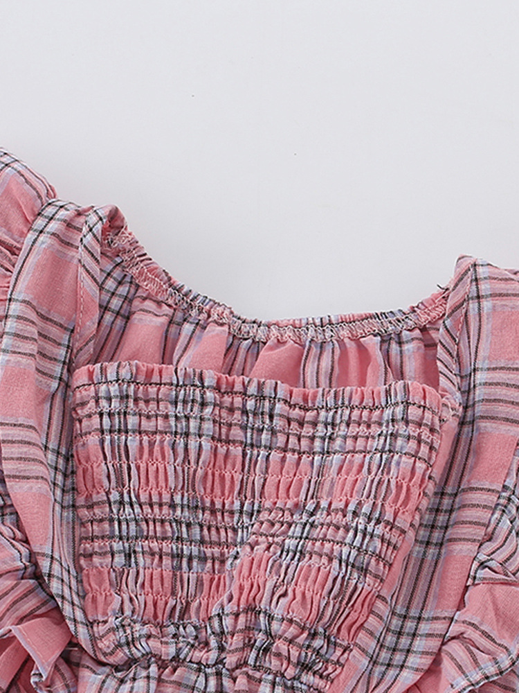 En stock malwee niñas princesa vestido verano nuevo europeo y americano niños casual Plaid cuello redondo vestido de los niños