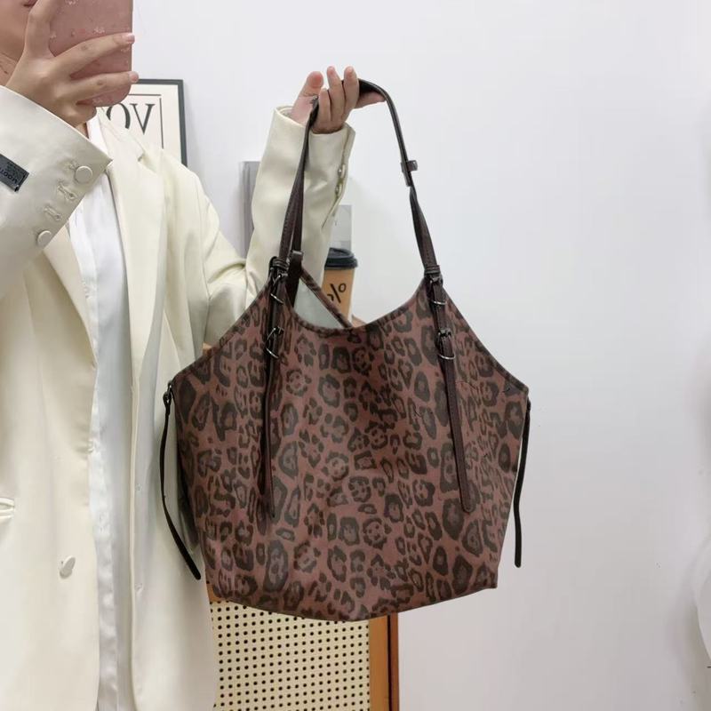 复古慵懒风粉色豹纹托特包2025新款大容量通勤托特包单肩腋下包女|undefined
