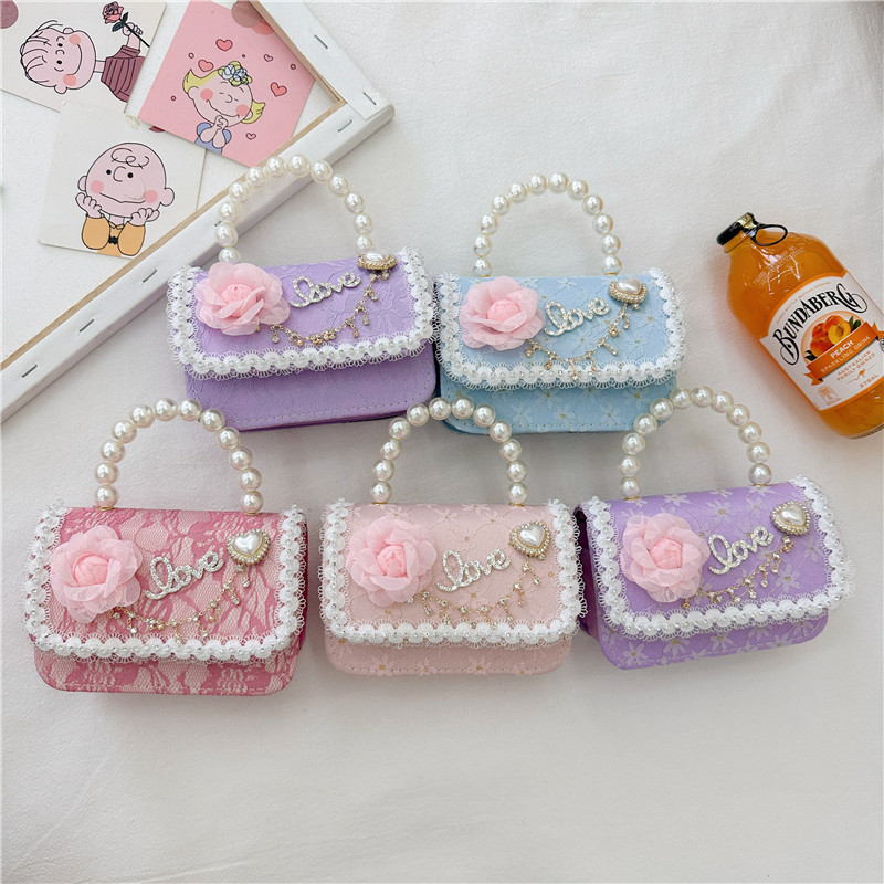 Bolso DE LOS NIÑOS princesa Chanel estilo cadena bolsa perla accesorios bolsa encaje flor bolso de mano moda niños lindo bolsa