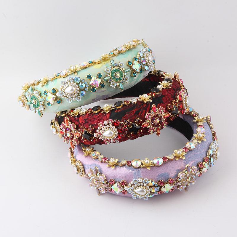 200g Weight Hair Band Hair Accessories Type Baroque Style Flower Sponge Inlay Rhinestone Pearl Hair Band