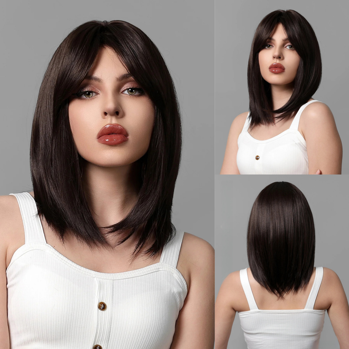 Peluca nuevo estante flequillo de ocho caracteres en capas Cabello de clavícula marrón micro volumen reparación facial seda de alta temperatura fibra química sombrerería