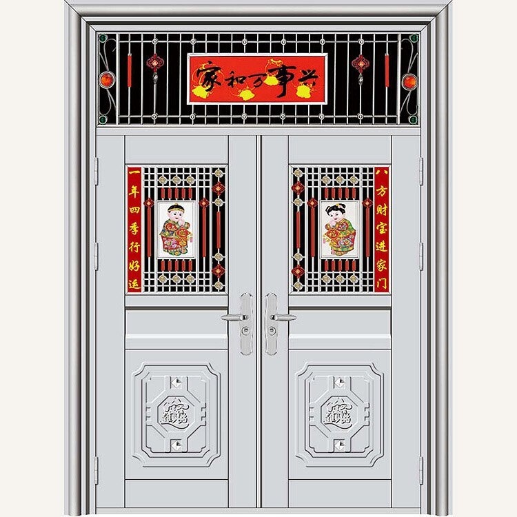 Double-leaf stainless steel security door – flat-opening, sandblasted exterior – specifications | Custom-made white steel entrance door for a self-built house