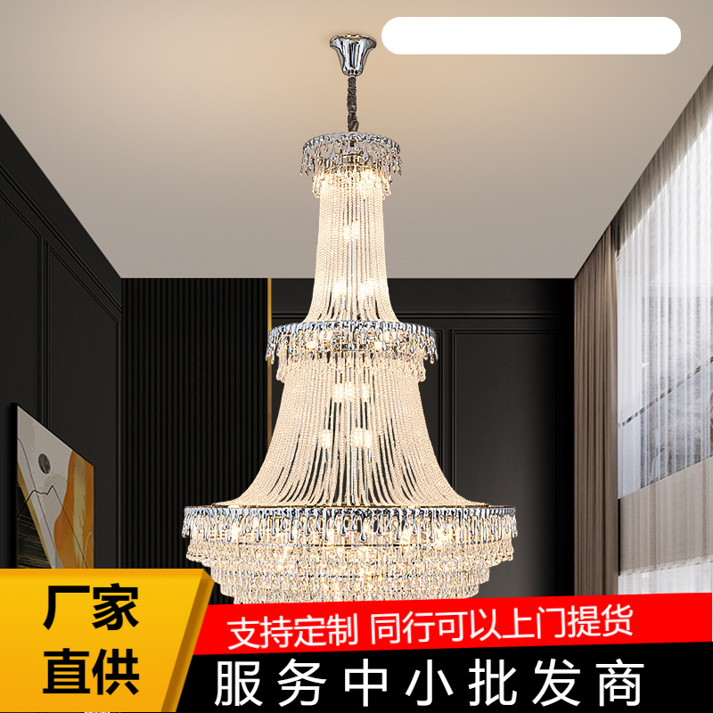 Edificio dúplex gran lámpara de lujo ligera villa francesa sala de estar lámpara de cristal vacío edificio piso medio vacío sala de luz Zhongshan