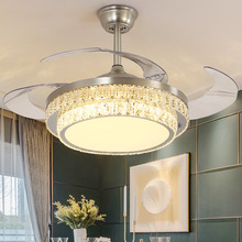 轻奢水晶灯遥控创意简约客厅餐厅卧室吊扇灯led后现代隐形风扇灯