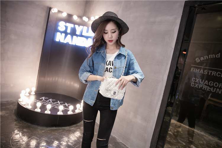 595g Weight Denim Jacket Outerwear Type Long Sleeve Sleeve Length Single Breasted Placket Type Denim Fabric Type Regular Top Length Coat Tops Type Casual, Daily Occasion Turndown, Hooded Neckline Loose Fit Type Color Block Pattern Spring, Autumn Season Women's Gender Printing Design Streetwear Style Women's Streetwear Color Block Printing Single Breasted Coat Denim Jacket 15