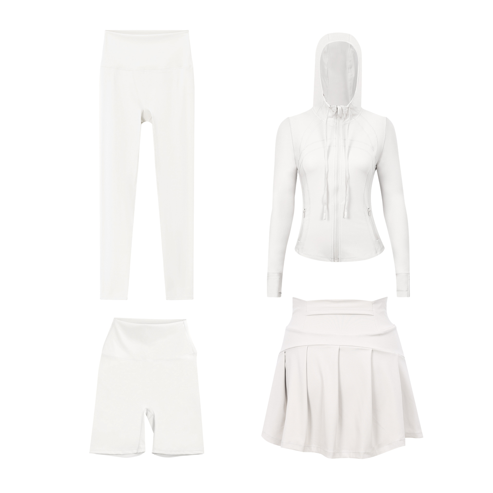 Women's Four Piece Set Sportswear Hooded Jacket Cropped Pants Short Skirt Slim Fit Outerwear Elastic Sports Jacket_ecoleips.com