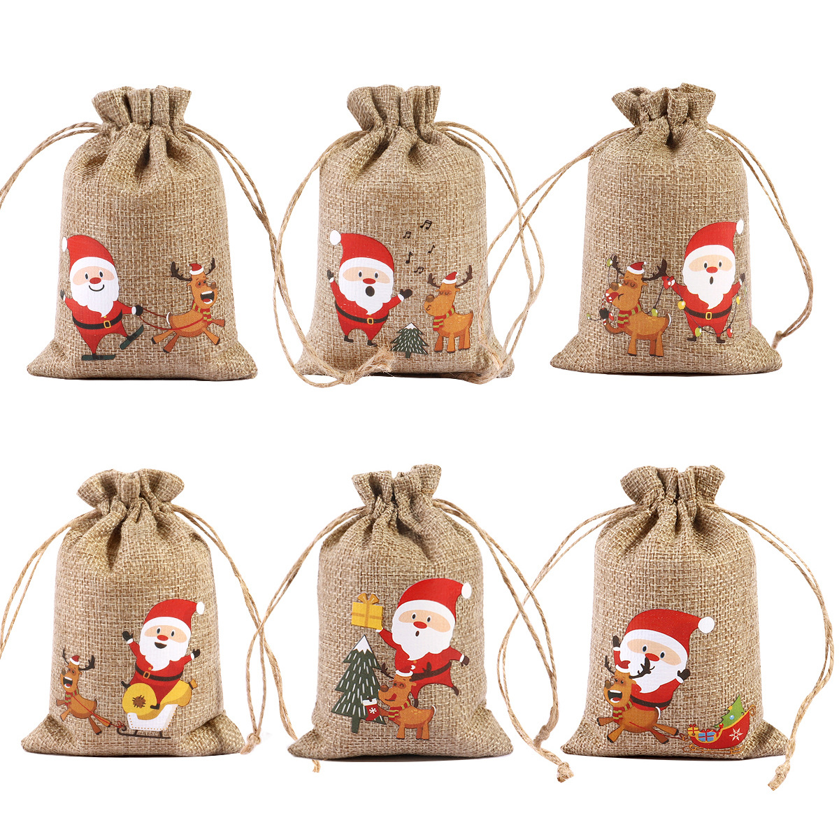 2024 nueva bolsa de arpillera de Navidad regalo de caramelo de Navidad bolsa de tela pequeña cordón de Navidad joyería de arpillera bolsa de embalaje