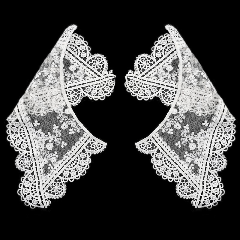 钻石网底绣花肩领 牛奶丝刺绣对花 DIY花边辅料 水溶假领子 对领