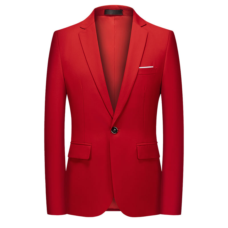 跨境男士商务正装西装修身外套一粒扣英伦风平驳领单件大红色西服