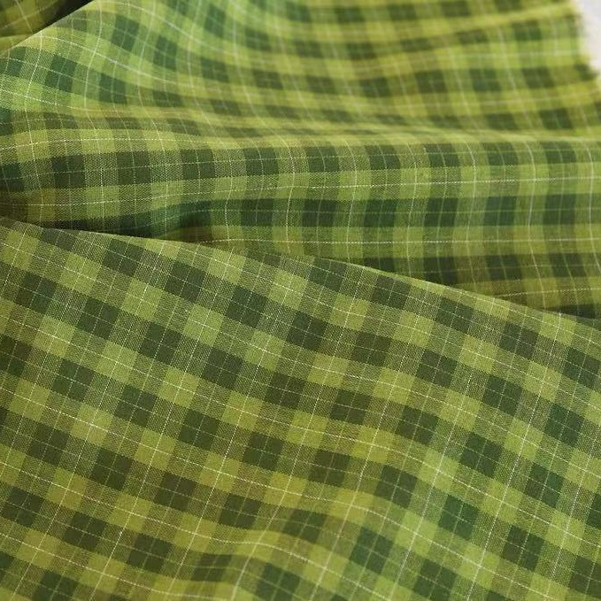 复古怀旧先染纱再织绿色格子色织涤棉麻布料粗布桌布衬衫连衣裙料
