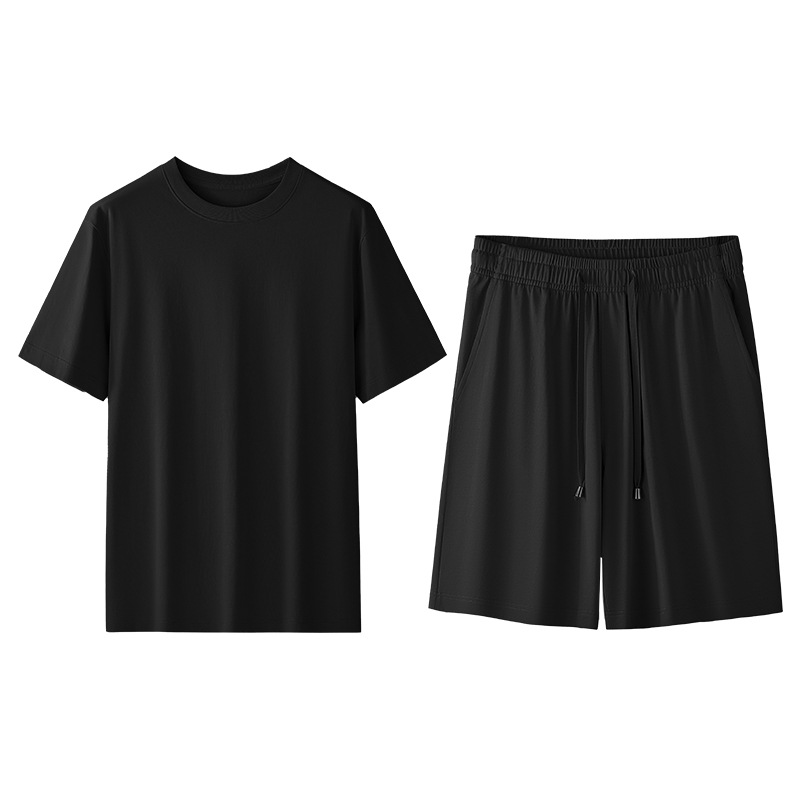 [Algodón suave de agua] Conjunto de pijamas de cuello redondo de algodón para hombre de primavera y verano, casual y transpirable, servicio a domicilio de color sólido