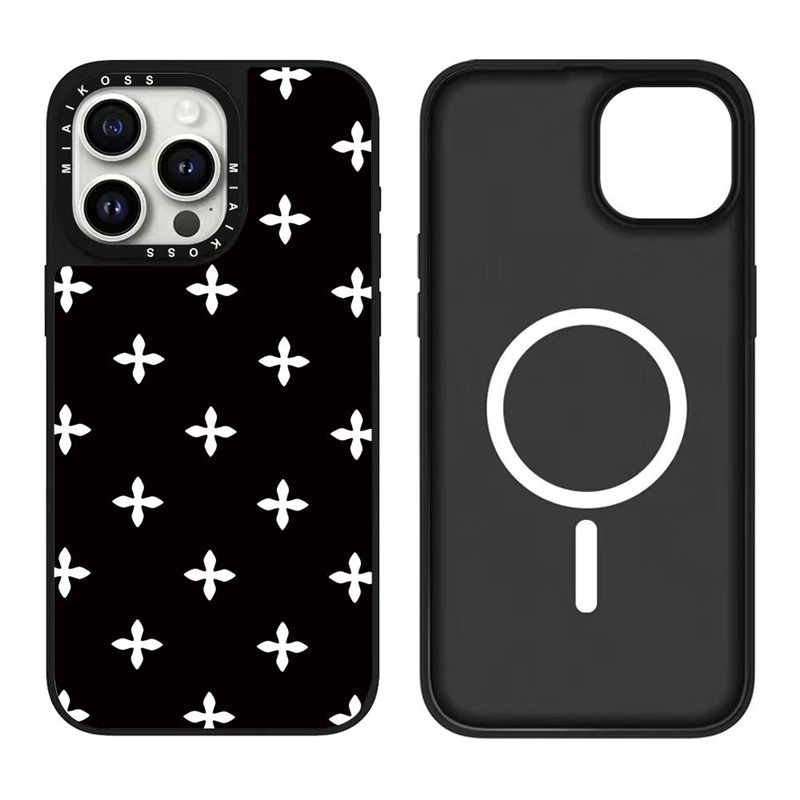 CASE ブラックミラー共同ブランド ブラックガーデン ホワイトクロスフラワー iPhone17Promax対応 Appleケース16 トレンドブランド|undefined