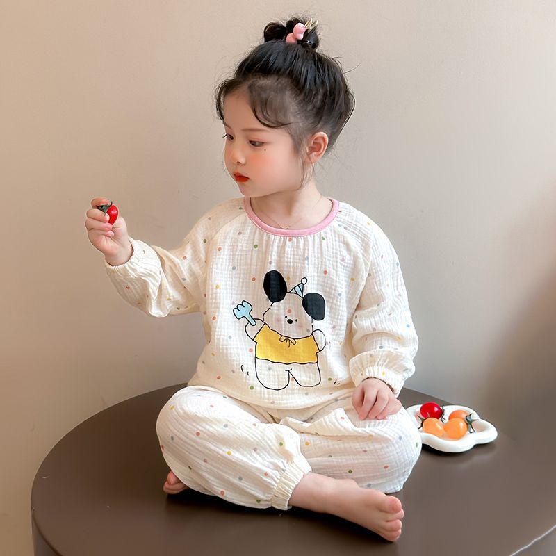 Girls' Pajamas Pure Cotton Class a Children's Gauze Home Clothes Spring and Autumn 2026 Long-Sleeved Summer Set