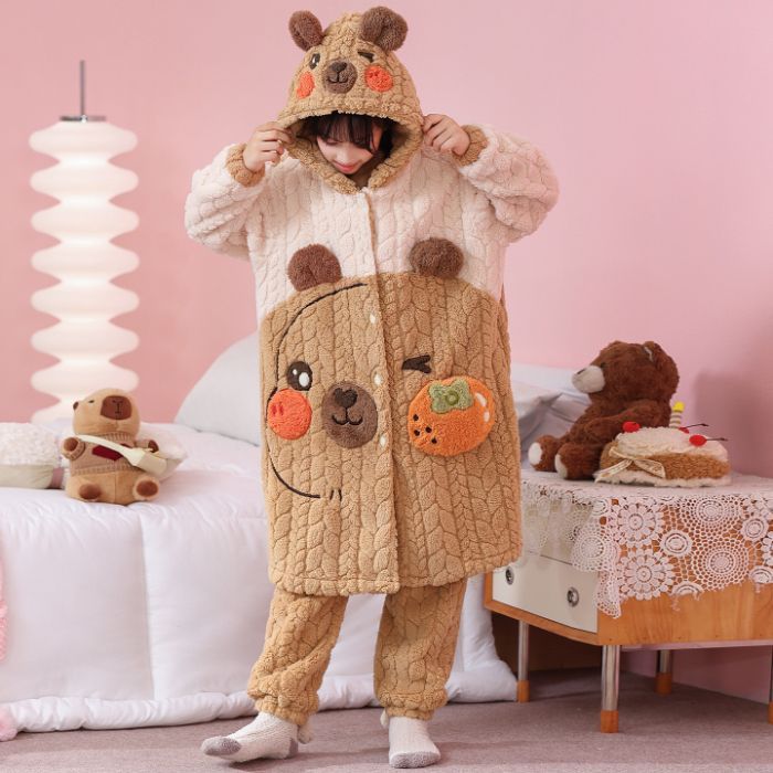 2025冬季儿童长袍绒男童加厚提花睡袍套大男孩剪花绒卡通睡衣套装