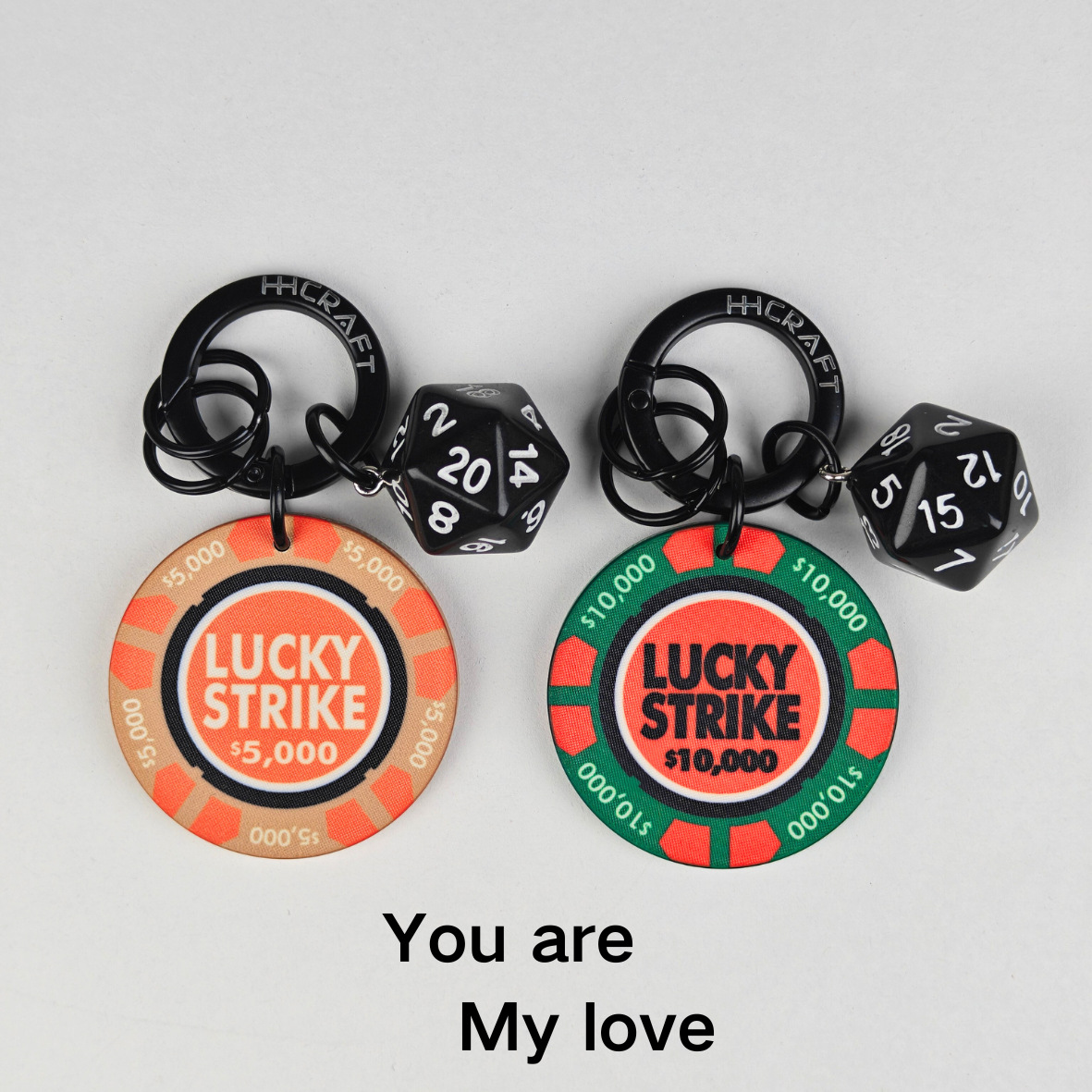 德州陶瓷筹码幸运挂件骰子钥匙扣好彩Luckystrike孤注一掷骆驼杯