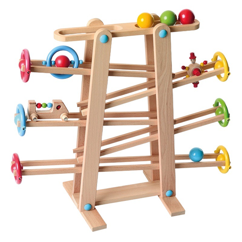 De haya completo alemán loco rápido Rolling Ball Roller Coaster Track slide rápido deslizamiento juego de carreras juguete de madera