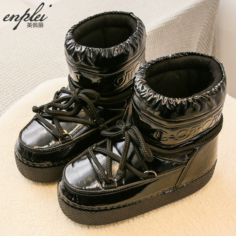 Winter waterproof platform snow boots, moon/space style, insulated, sizes 34–41