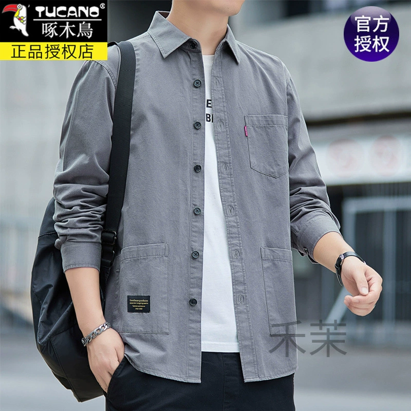 M бренд Dятел 100% хлопчатобумажная мужская рубашка с длинным рукавом