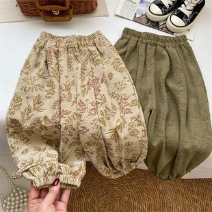 Girls' Pants Summer 2025 New Thin Anti-Mosquito Pants Summer Chinese Style Cotton and Linen Loose Casual Long Pants Lantern Pants