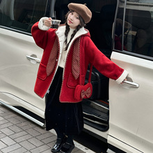 女童加绒加厚呢子外套2025冬装新款大童年货款洋气中长款大衣风衣