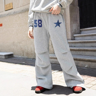 American New Autumn and Winter Pleated Design Digital Printing Personalized Trendy Loose Casual Sweatpants for Men and Women