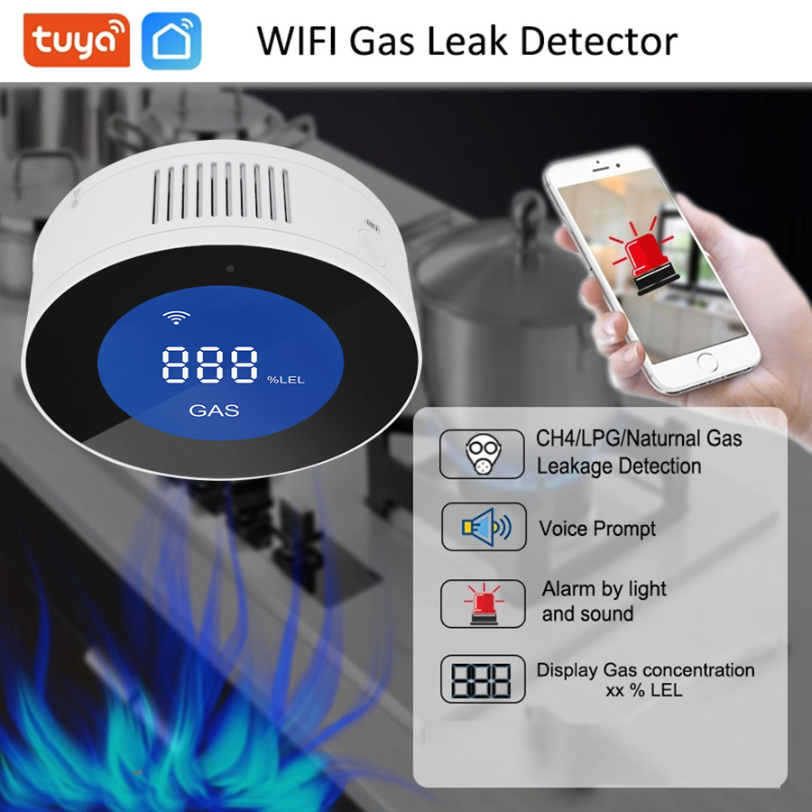 英文涂鸦WIFI燃气探测器WIFI燃气报警器 WIFI Gas detector alarm
