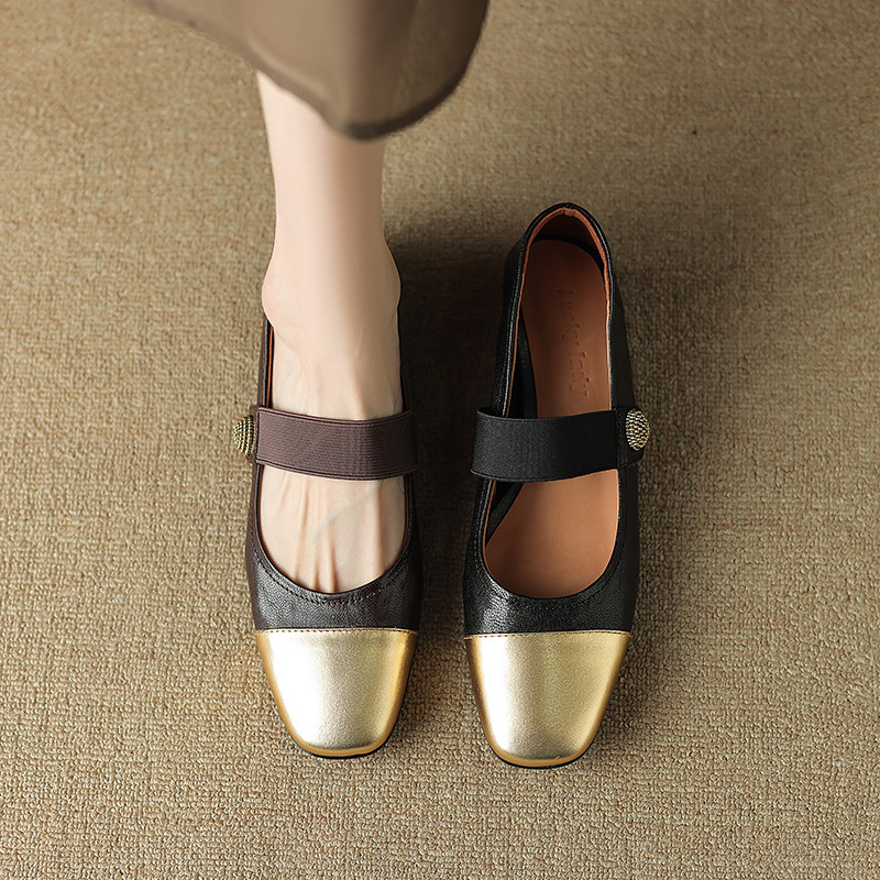 Retro dancing demi-season ballet shoes flat square toe low-cut