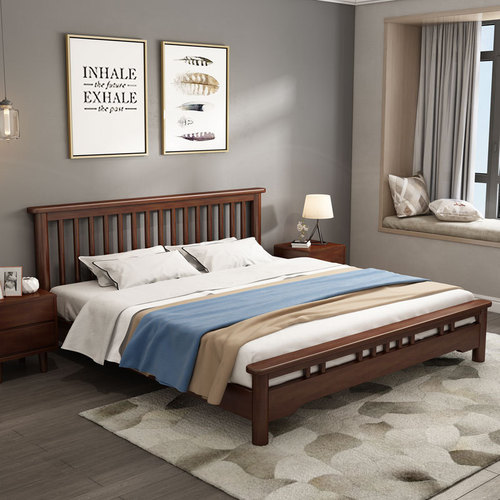 Nordic solid wood bed 1.8 meters B&B master bedroom 1.5 meters double bed hotel apartment single economical rental room bed