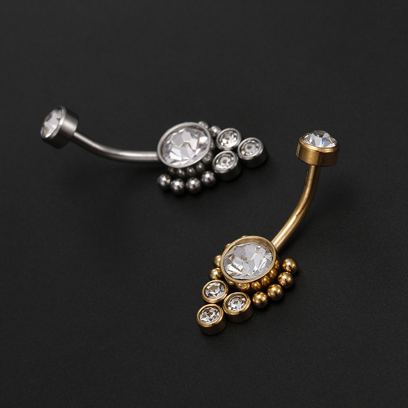 Simple Style Round Stainless Steel Inlay Zircon Belly Ring 1 Piece