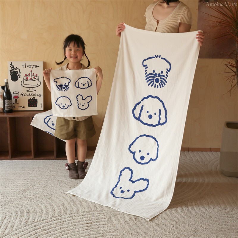Korean-style cute puppy cotton combed Terry square towel face towel formaldehyde-free fluorescent children's absorbent towel bath towel
